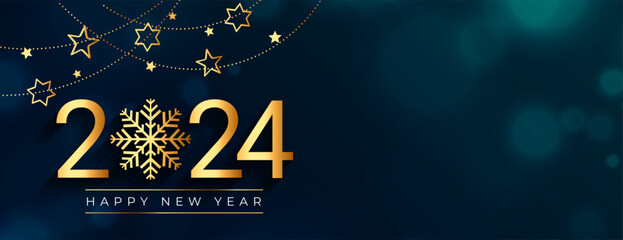 decorative 2024 new year eve snowflake wallpaper with golden star - obrazy, fototapety, plakaty