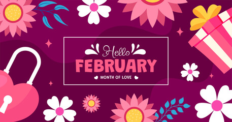 Hello February Post Flat Cartoon Hand Drawn Templates Background Illustration