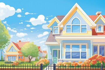 dutch colonial with dormer windows on a sunny day with clear blue sky, magazine style illustration