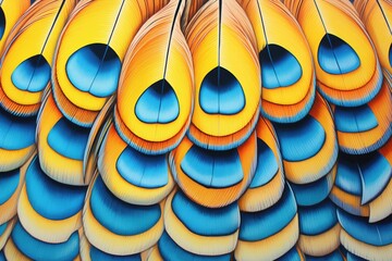 a close-up shot of a peacocks beautiful tail feathers - obrazy, fototapety, plakaty