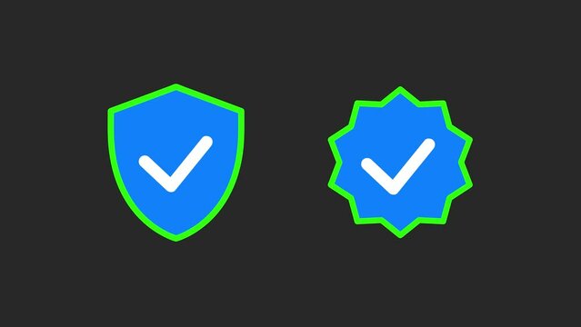 Shield with Checkmark icon, Verified icon, Animated icon on black background.