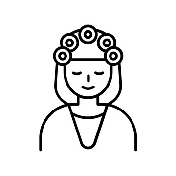 woman with hair curlers, line art clip art preview