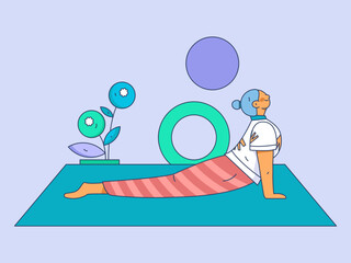 Practicing yoga, physical and mental health, flat vector character concept, operation hand drawn illustration
