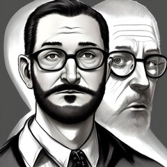 Abstract The Zodiac Killer Portrait Digital Illustration in Black and White Style