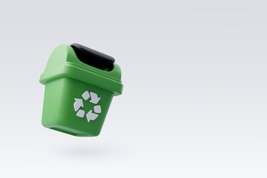 3d Vector Green Trash bin or basket, Recycling icon, Office and Business concept.