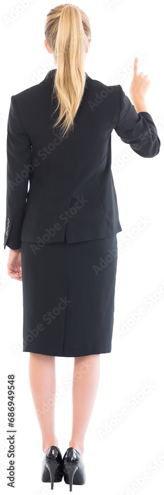 Wall mural Digital png photo of back of caucasian businesswoman pointing on transparent background