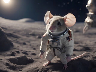 Un raton vestido de astronauta caminando en un planeta