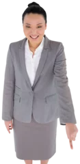 Papier Peint photo autocollant Lieux asiatiques Digital png photo of happy asian businesswoman pointing on transparent background