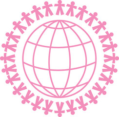 Digital png illustration of pink globe with people on transparent background