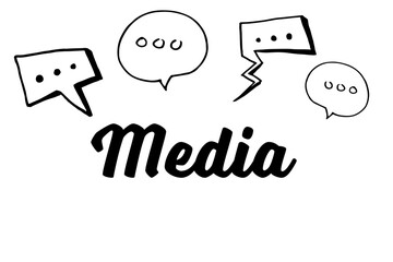 Digital png illustration of speech bubbles with media text on transparent background