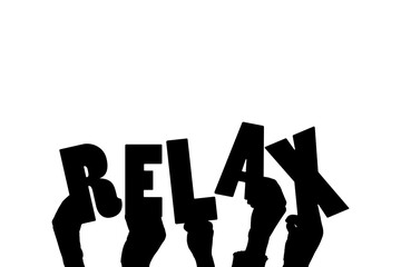 Digital png illustration of hands and relax text on transparent background