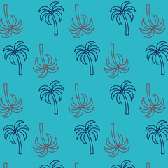 Digital png illustration of red and black palm trees repeated on blue background