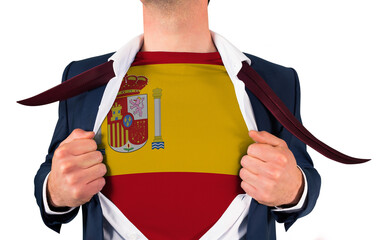 Digital png illustration of man's torso with t-shirt in spain flag colour on transparent background