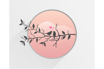Digital png illustration of card with two birds on twig and hearts on transparent background