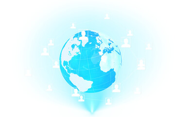 Digital png illustration of blue earth and portraits connected on transparent background