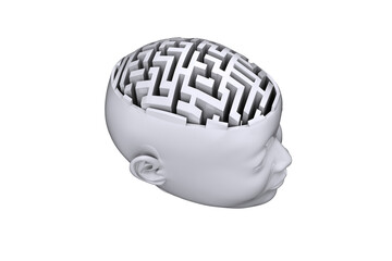 Digital png illustration of cross section of head and maze on transparent background