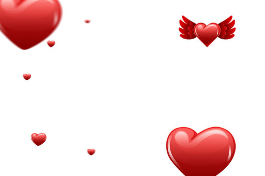 Digital png illustration of many red hearts and wings on transparent background