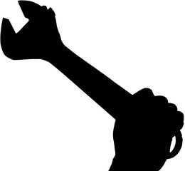 Digital png photo of hand holding wrench on transparent background