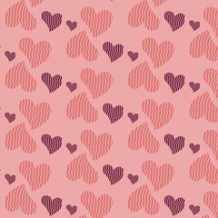 Digital png illustration of red and claret hearts repeated on pink background