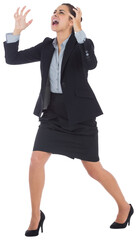 Digital png photo of furious caucasian businesswoman screaming on transparent background