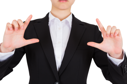 Digital png photo of midsection of asian businesswoman pointing on transparent background