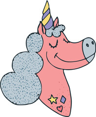Digital png illustration of pink unicorn on transparent background