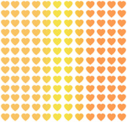 Digital png illustration of yellow and orange pattern of repeated hearts on transparent background