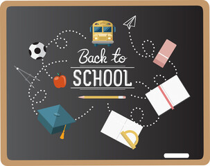 Digital png illustration of blackboard with back to school text on transparent background
