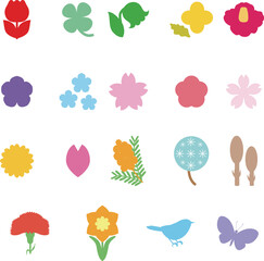 花　アイコン　あしらい　シルエット　ピクトグラム　おしゃれ　かわいい　シンプル　イラスト素材セット