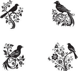 birds and flowers Design on white background