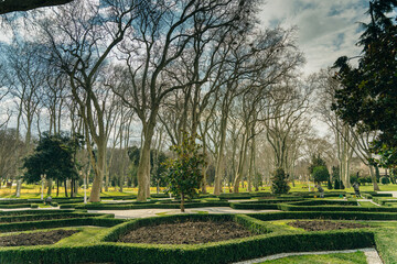 ISTANBUL, TURKEY 2023 August 03: Beautiful garden of the famous Topkapi Palace in Istanbul