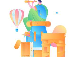 Holiday travel travel characters internet background vector hand drawn illustration
