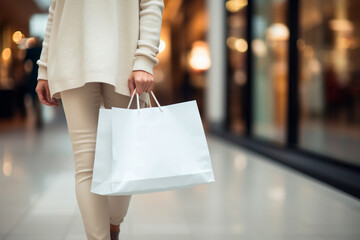 Woman with shopping bags, happy person enjoying a relaxed shopping day.