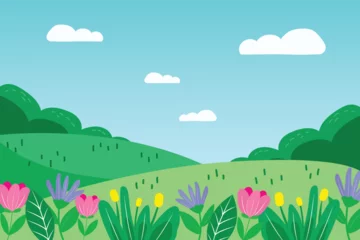  Vector about Drawn beautiful spring landscape background © Natthajira