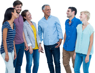 Digital png photo of happy diverse male and female colleagues standing on transparent background