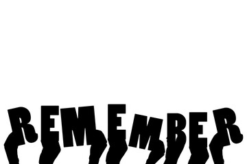 Digital png illustration of hands with remember text on transparent background