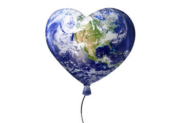 Digital png illustration of globe in shape of heart balloon on transparent background