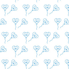 Digital png illustration of blue pattern of repeated heart balloons on transparent background