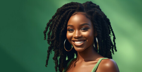 Portrait of a young smiling black woman with dreadlocks hair. Skin care beauty, skincare cosmetics,...