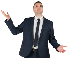 Digital png photo of caucasian businessman touching virtual screen on transparent background