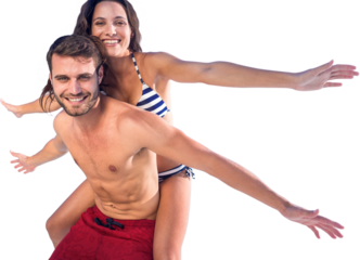 Digital png photo of caucasian couple wearing swimsuits on transparent background