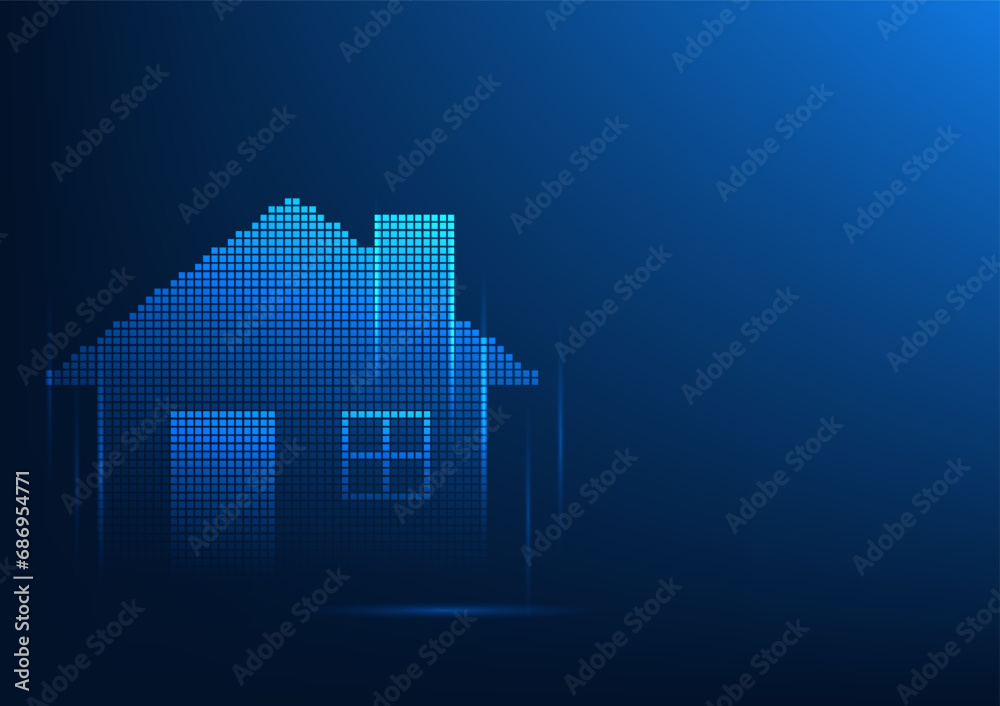 Poster Internet of Things technology A house connected to IOT through an internet connection. via WiFi signal It is a smart home that can be controlled via mobile phone.