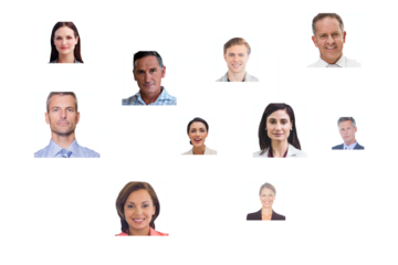Digital png illustration of network of connections with business people on transparent background
