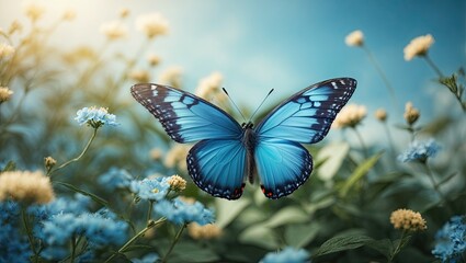 "Blue Butterfly in Flight: A Captivating 3D Render