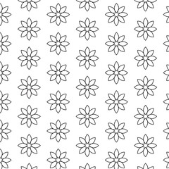Digital png illustration of black pattern of repeated flowers on transparent background