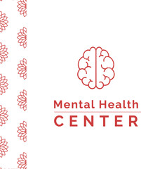 Digital png illustration of brain symbol with mental health center text on transparent background