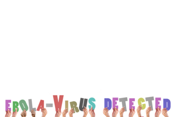 Digital png illustration of hands with ebola virus detected text on transparent background