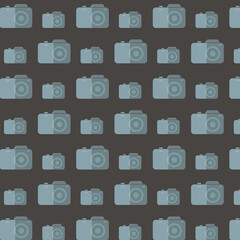 Digital png illustration of blue and grey pattern of repeated cameras on transparent background