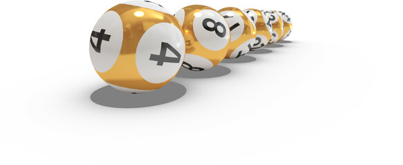 Digital png illustration of golden balls with numbers on transparent background