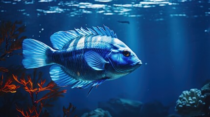 blue fish in water